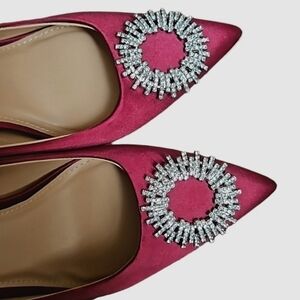 NEW! EXPRESS Deep Burgandy Satin Rhinestone Pointed Toe Heeled Pumps 10.